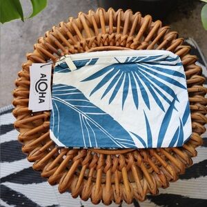 Aloha Collection Blue and White Palm Leaf Small Pouch - NWT